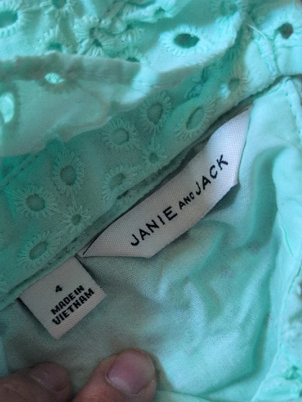 Janie and Jack Mint Eyelet Ruffle Sleeve Dress Seafoam Green Cotton Dress